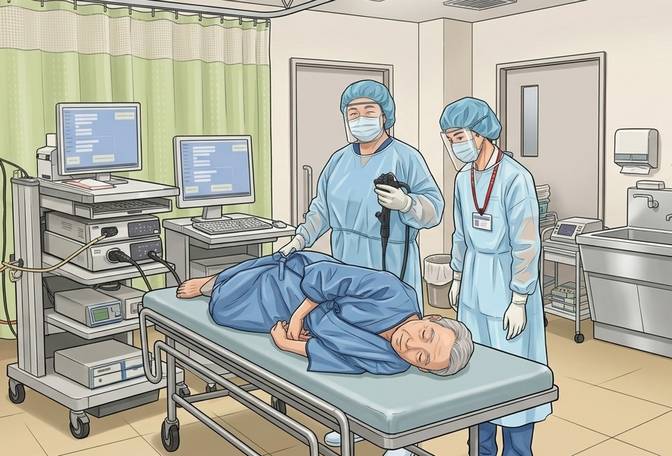 大腸内視鏡検査を受けている検査室の風景